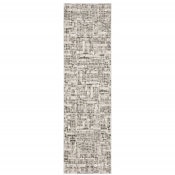 HomeRoots 2' Modern Abstract Power Loom Stain Resistant Runner Rug in Ivory, Grey, Charcoal, and Beige 2'3" x 7'6" 509541