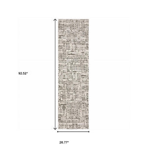 HomeRoots 2' Modern Abstract Power Loom Stain Resistant Runner Rug in Ivory, Grey, Charcoal, and Beige 2'3" x 7'6" 509541