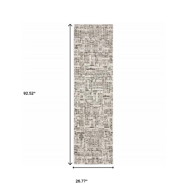HomeRoots 2' Modern Abstract Power Loom Stain Resistant Runner Rug in Ivory, Grey, Charcoal, and Beige 2'3" x 7'6" 509541