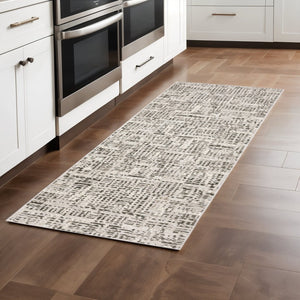 HomeRoots 2' Modern Abstract Power Loom Stain Resistant Runner Rug in Ivory, Grey, Charcoal, and Beige 2'3" x 7'6" 509541