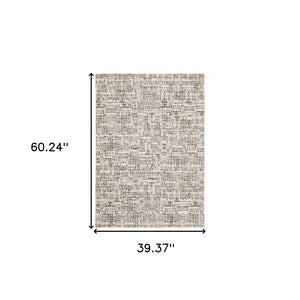 HomeRoots 2' Modern Abstract Power Loom Stain Resistant Runner Rug in Ivory, Grey, Charcoal, and Beige 3' x 5' 509542