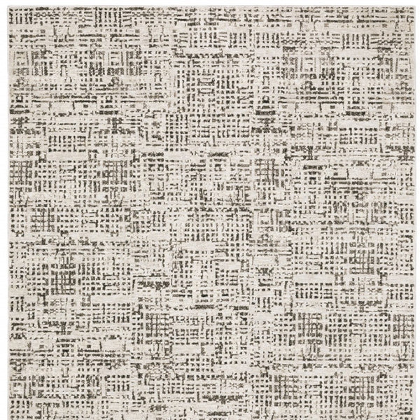 HomeRoots 2' Modern Abstract Power Loom Stain Resistant Runner Rug in Ivory, Grey, Charcoal, and Beige 3' x 5' 509542