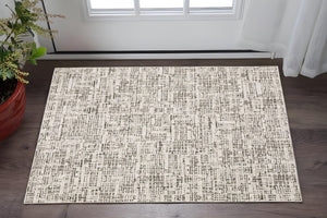 HomeRoots 2' Modern Abstract Power Loom Stain Resistant Runner Rug in Ivory, Grey, Charcoal, and Beige 3' x 5' 509542