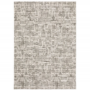 HomeRoots 2' Modern Abstract Power Loom Stain Resistant Runner Rug in Ivory, Grey, Charcoal, and Beige 5' X 8' 509543