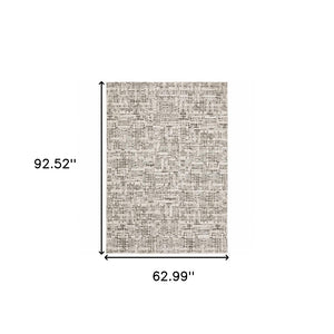 HomeRoots 2' Modern Abstract Power Loom Stain Resistant Runner Rug in Ivory, Grey, Charcoal, and Beige 5' X 8' 509543