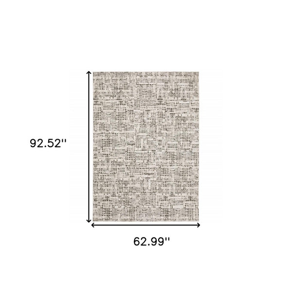 HomeRoots 2' Modern Abstract Power Loom Stain Resistant Runner Rug in Ivory, Grey, Charcoal, and Beige 5' X 8' 509543
