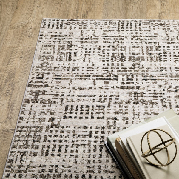 HomeRoots 2' Modern Abstract Power Loom Stain Resistant Runner Rug in Ivory, Grey, Charcoal, and Beige 5' X 8' 509543