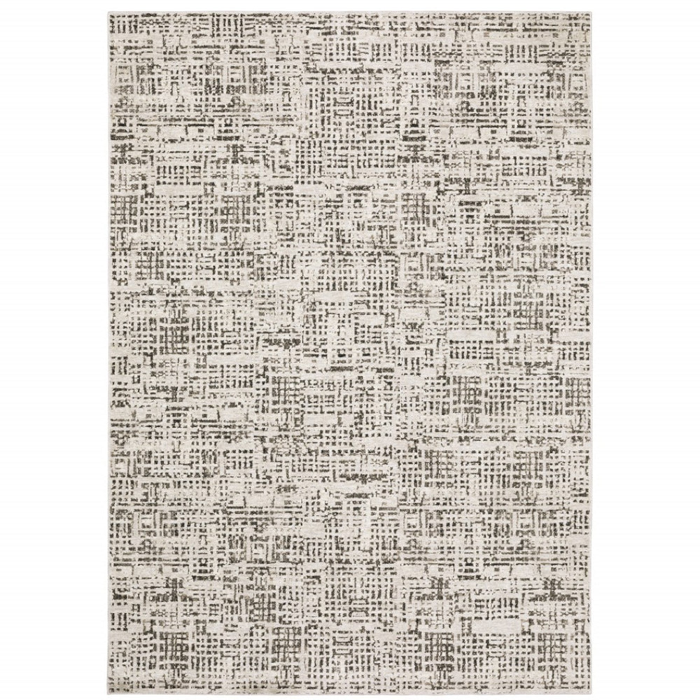 HomeRoots 2' Modern Abstract Power Loom Stain Resistant Runner Rug in Ivory, Grey, Charcoal, and Beige 8' X 11' 509545