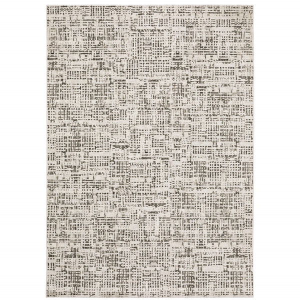 HomeRoots 2' Modern Abstract Power Loom Stain Resistant Runner Rug in Ivory, Grey, Charcoal, and Beige 8' X 11' 509545