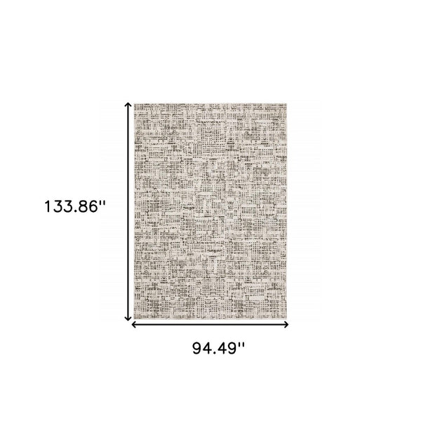 HomeRoots 2' Modern Abstract Power Loom Stain Resistant Runner Rug in Ivory, Grey, Charcoal, and Beige 8' X 11' 509545