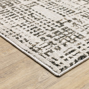 HomeRoots 2' Modern Abstract Power Loom Stain Resistant Runner Rug in Ivory, Grey, Charcoal, and Beige 8' X 11' 509545