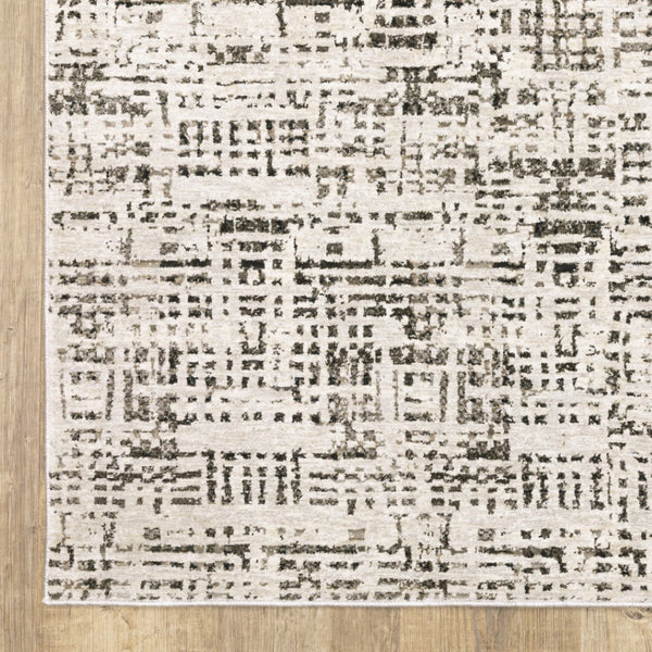 HomeRoots 2' Modern Abstract Power Loom Stain Resistant Runner Rug in Ivory, Grey, Charcoal, and Beige 8' X 11' 509545