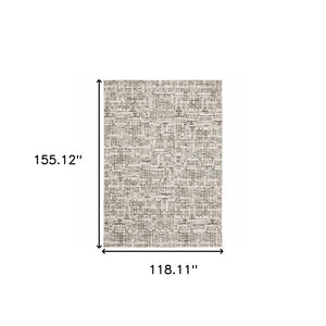 HomeRoots 2' Modern Abstract Power Loom Stain Resistant Runner Rug in Ivory, Grey, Charcoal, and Beige 10' X 13' 509546