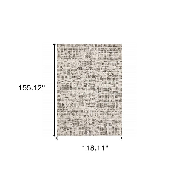 HomeRoots 2' Modern Abstract Power Loom Stain Resistant Runner Rug in Ivory, Grey, Charcoal, and Beige 10' X 13' 509546