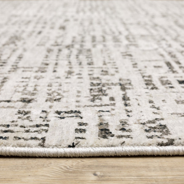 HomeRoots 2' Modern Abstract Power Loom Stain Resistant Runner Rug in Ivory, Grey, Charcoal, and Beige 10' X 13' 509546