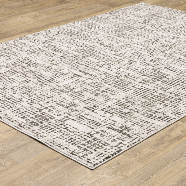 HomeRoots 2' Modern Abstract Power Loom Stain Resistant Runner Rug in Ivory, Grey, Charcoal, and Beige 10' X 13' 509546