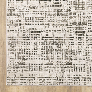 HomeRoots 2' Modern Abstract Power Loom Stain Resistant Runner Rug in Ivory, Grey, Charcoal, and Beige 10' X 13' 509546