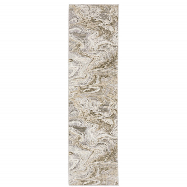 HomeRoots 2' Abstract Power Loom Runner Rug in Ivory Tan Beige Grey Brown - Stain Resistant & Stylish 2'3" x 7'6" 509547