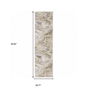 HomeRoots 2' Abstract Power Loom Runner Rug in Ivory Tan Beige Grey Brown - Stain Resistant & Stylish 2'3" x 7'6" 509547