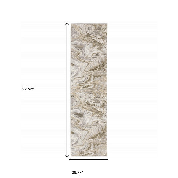HomeRoots 2' Abstract Power Loom Runner Rug in Ivory Tan Beige Grey Brown - Stain Resistant & Stylish 2'3" x 7'6" 509547