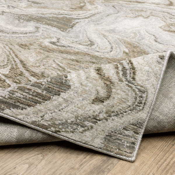 HomeRoots 2' Abstract Power Loom Runner Rug in Ivory Tan Beige Grey Brown - Stain Resistant & Stylish 2'3" x 7'6" 509547
