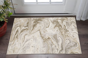 HomeRoots 2' Abstract Power Loom Runner Rug in Ivory Tan Beige Grey Brown - Stain Resistant & Stylish 3' x 5' 509548