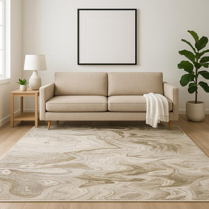 HomeRoots 2' Abstract Power Loom Runner Rug in Ivory Tan Beige Grey Brown - Stain Resistant & Stylish 5' X 8' 509549