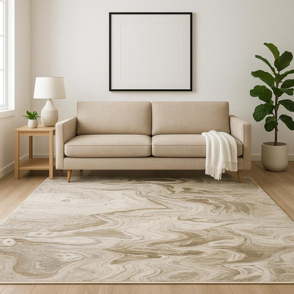 HomeRoots 2' Abstract Power Loom Runner Rug in Ivory Tan Beige Grey Brown - Stain Resistant & Stylish 5' X 8' 509549