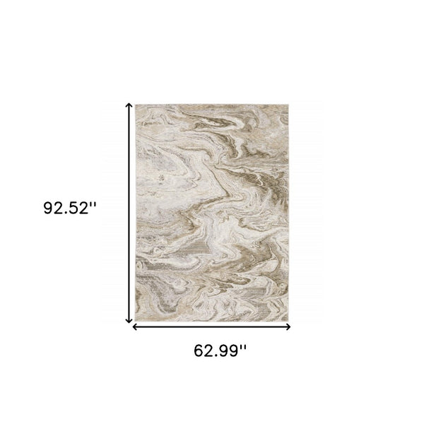 HomeRoots 2' Abstract Power Loom Runner Rug in Ivory Tan Beige Grey Brown - Stain Resistant & Stylish 5' X 8' 509549