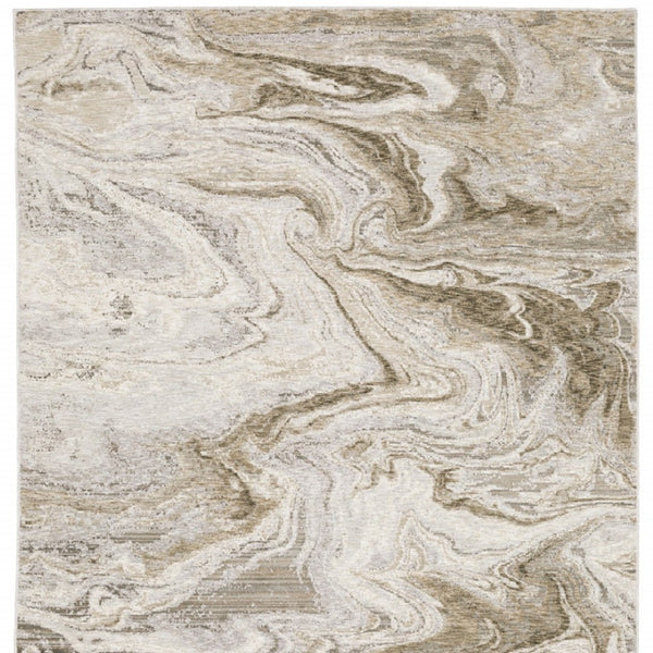 HomeRoots 2' Abstract Power Loom Runner Rug in Ivory Tan Beige Grey Brown - Stain Resistant & Stylish 7' X 10' 509550