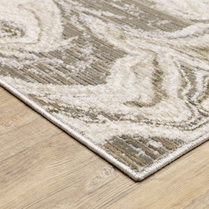 HomeRoots 2' Abstract Power Loom Runner Rug in Ivory Tan Beige Grey Brown - Stain Resistant & Stylish 7' X 10' 509550