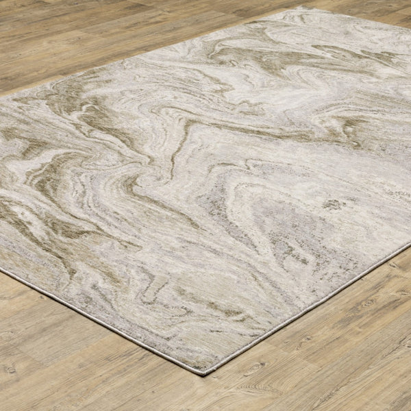 HomeRoots 2' Abstract Power Loom Runner Rug in Ivory Tan Beige Grey Brown - Stain Resistant & Stylish 7' X 10' 509550