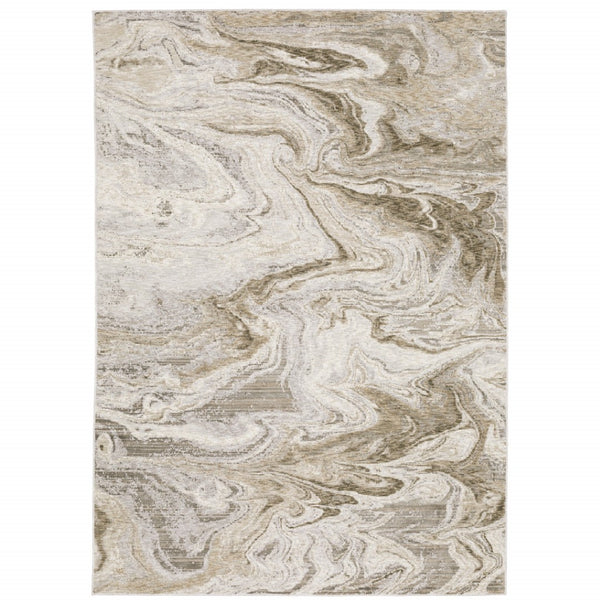 HomeRoots 2' Abstract Power Loom Runner Rug in Ivory Tan Beige Grey Brown - Stain Resistant & Stylish 8' X 11' 509551