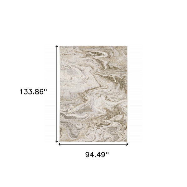 HomeRoots 2' Abstract Power Loom Runner Rug in Ivory Tan Beige Grey Brown - Stain Resistant & Stylish 8' X 11' 509551