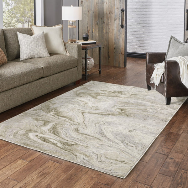 HomeRoots 2' Abstract Power Loom Runner Rug in Ivory Tan Beige Grey Brown - Stain Resistant & Stylish 8' X 11' 509551