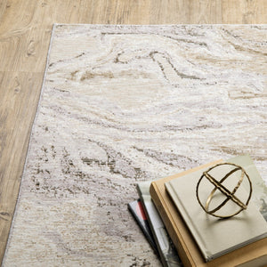 HomeRoots 2' Abstract Power Loom Runner Rug in Ivory Tan Beige Grey Brown - Stain Resistant & Stylish 8' X 11' 509551