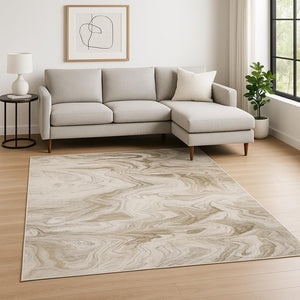 HomeRoots 2' Abstract Power Loom Runner Rug in Ivory Tan Beige Grey Brown - Stain Resistant & Stylish 10' X 13' 509552