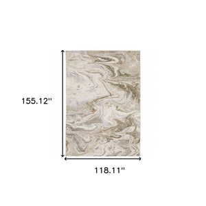 HomeRoots 2' Abstract Power Loom Runner Rug in Ivory Tan Beige Grey Brown - Stain Resistant & Stylish 10' X 13' 509552
