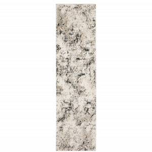 Homeroots 2' X 8' Ivory Grey Black Beige And Tan Abstract Power Loom Stain Resistant Runner Rug  Polyester 509553