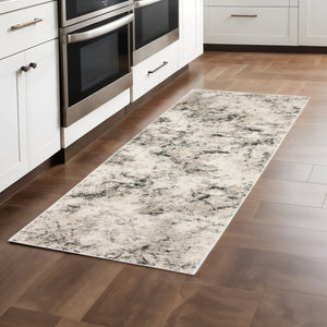 HomeRoots 2' Abstract Power Loom Runner Rug in Ivory, Grey, Black, Beige & Tan - Stain Resistant & Stylish 2'3" x 7'6" 509553