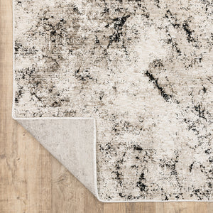 Homeroots 2' X 8' Ivory Grey Black Beige And Tan Abstract Power Loom Stain Resistant Runner Rug  Polyester 509553