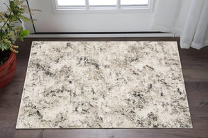 HomeRoots 2' Abstract Power Loom Runner Rug in Ivory, Grey, Black, Beige & Tan - Stain Resistant & Stylish 3' x 5' 509554