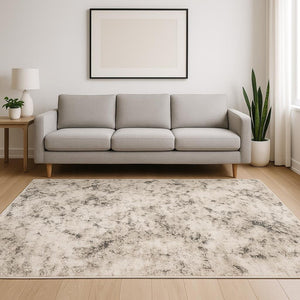 HomeRoots 2' Abstract Power Loom Runner Rug in Ivory, Grey, Black, Beige & Tan - Stain Resistant & Stylish 5' X 8' 509555