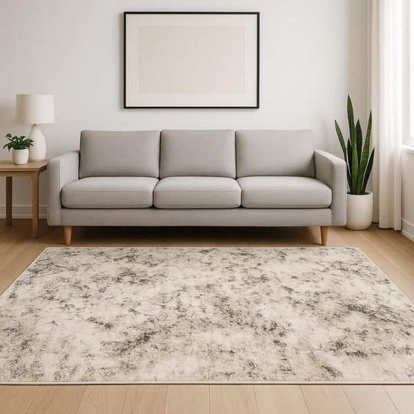 HomeRoots 2' Abstract Power Loom Runner Rug in Ivory, Grey, Black, Beige & Tan - Stain Resistant & Stylish 5' X 8' 509555
