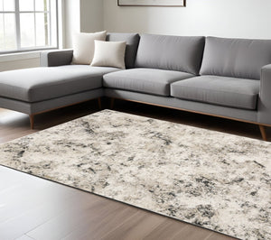 HomeRoots 2' Abstract Power Loom Runner Rug in Ivory, Grey, Black, Beige & Tan - Stain Resistant & Stylish 8' X 11' 509557
