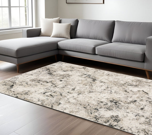 HomeRoots 2' Abstract Power Loom Runner Rug in Ivory, Grey, Black, Beige & Tan - Stain Resistant & Stylish 8' X 11' 509557