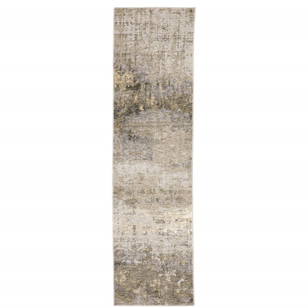 HomeRoots 2' Abstract Runner Rug in Beige Grey Ivory Tan Brown – Stain Resistant, Modern & Durable Design 2'3" x 7'6" 509559