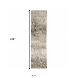 HomeRoots 2' Abstract Runner Rug in Beige Grey Ivory Tan Brown – Stain Resistant, Modern & Durable Design 2'3" x 7'6" 509559