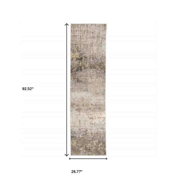 HomeRoots 2' Abstract Runner Rug in Beige Grey Ivory Tan Brown – Stain Resistant, Modern & Durable Design 2'3" x 7'6" 509559