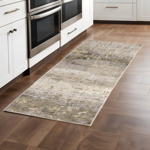 HomeRoots 2' Abstract Runner Rug in Beige Grey Ivory Tan Brown – Stain Resistant, Modern & Durable Design 2'3" x 7'6" 509559